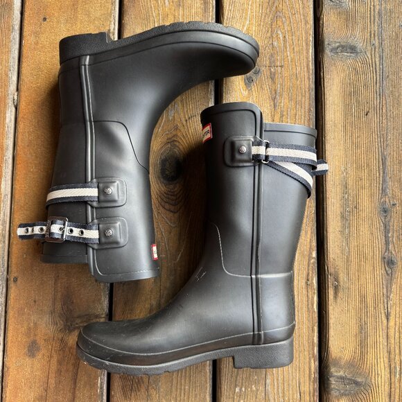 Hunter Refined Webbing Black Rain Wellies Boots in Women's 7 / EU 38 - Picture 3 of 12